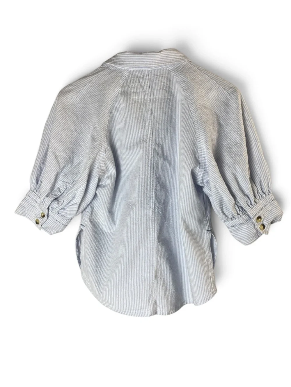 Free People We The Free Ellie Striped Button Front Puff Sleeve Cotton Shirt Smal